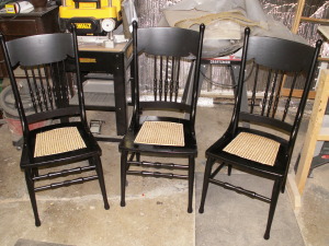 Chairs-after re-caning-black lacquer