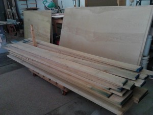 Rough sawn lumber, plywwod before processing.