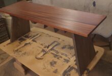 "Flying buttress bench". Sapele top with ash base.